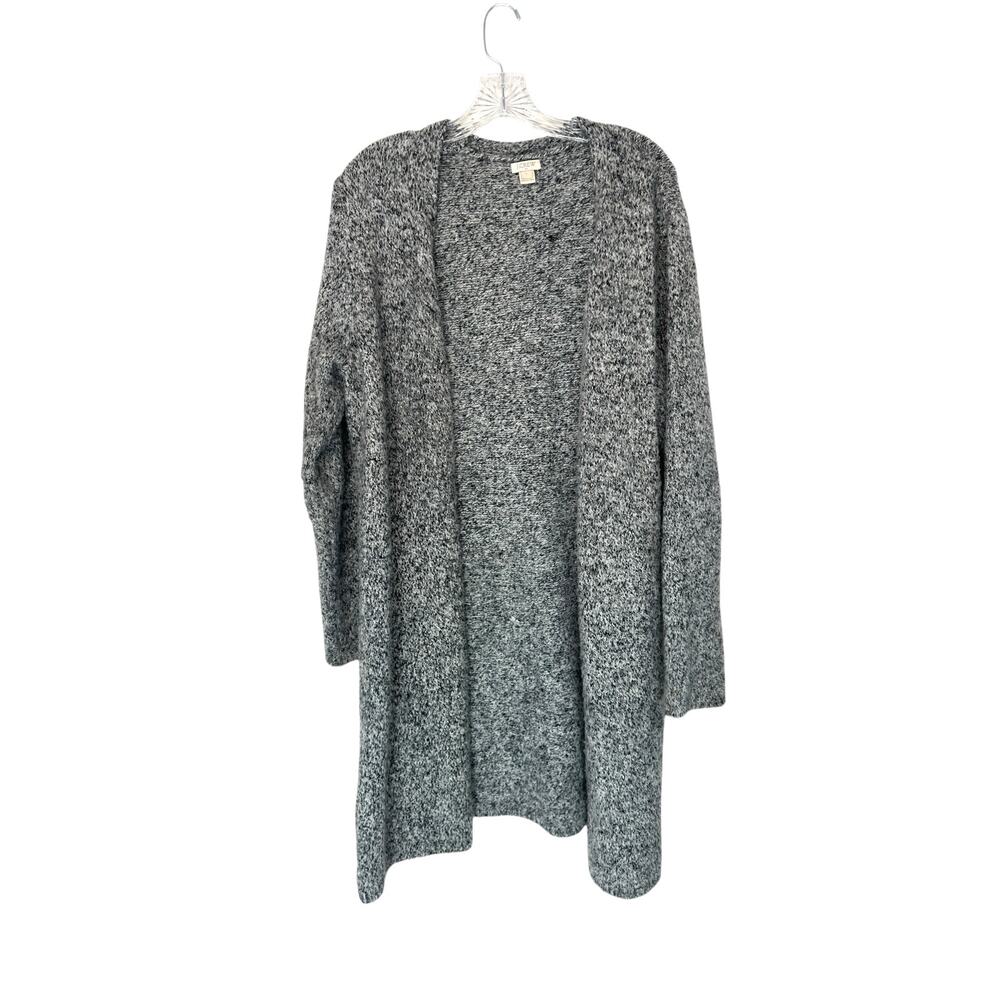 J.Crew Long Cardigan Gray Knit Soft Cozy Open Front‎ Duster Wool Blend Large